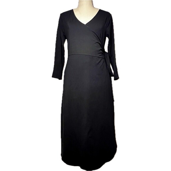 Isabella Oliver‎ Maternity Black Wrap Dress 3/4 Sleeves V-Neck Size 6 - Picture 1 of 8